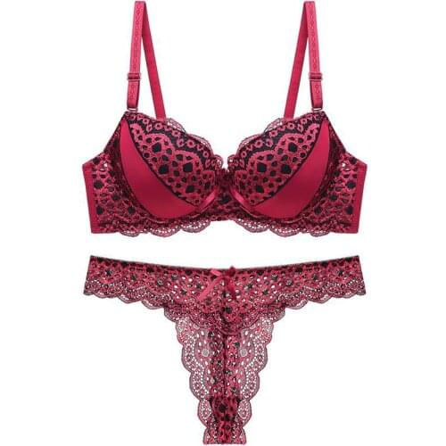 Sexy Lace Bra Briefs Set Push Up Leopard Bra G-string Panties For Women Lingerie Set B Cup Brassiere Breathable Summer Underwear