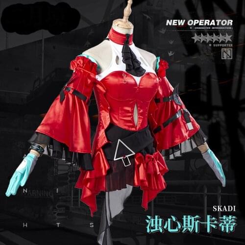 Game Arknights Skadi The Corrupting Heart Cosplay Costume Red Dress Uniform for Halloween Fancy Stage Performance Props