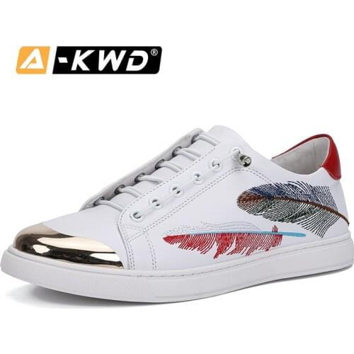 Fashion Embroidery Black White Sneakers Mens Man Shoes Leather Genuine Bambas Elastic Band Luxury Shoes Men Cowhide Casual Flats