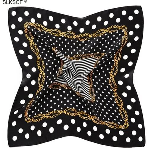 [SLKSCF] 55X55CM Fashion Dots Printing Small Square Scarf Real Silk Square Scarves Silk Satin Neckerchief 100% Silk Handkerchief
