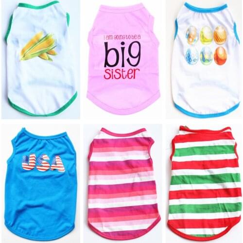 Cute Printed Summer Pets tshirt Puppy Dog Clothes Pet Cat Vest Cotton T Shirt Pug Apparel Costumes Dog Clothes for Small Dogs