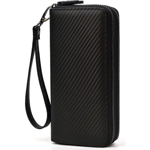 Luufan Genuine Leathe Double Zipper Wallets Black Long Purse Passport Cover For Men With Banknote Card Holder Coin Pocket