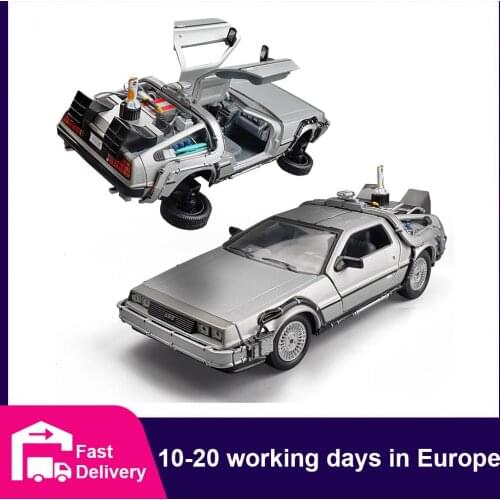 Welly 1:24 Diecast Alloy Model Car DMC-12 delorean back to the future Time Machine Metal Toy Car For Kid Toy Gift Collection