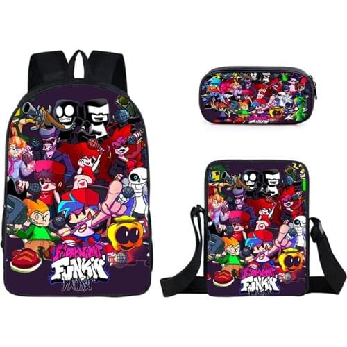 Zipper High Quality Friday Night Funkin Bag 3 Pcs/Set Anime 3D Shooting Game Teenager Book Bag Fnf School Backpacks Men