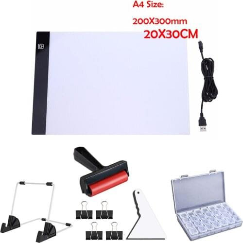 Diamond Painting A4 LED Light Box and Tools Set, with A4 LED Light Pad, Stand Holder, Clips, Diamond Painting Roller, Tool