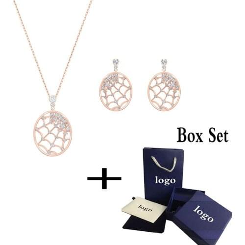 High Quality Fashion Trends New PRECISELY Pendant Set Rose Gold Round Spider Web Iced Crystal Jewelry Necklace