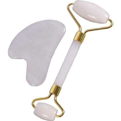 Jade Roller Gua Sha Massage Tool Scraping Set Face Neck Eye Slimming Anti Wrinkle Cellulite Crystal Natural White Stone Gift Box