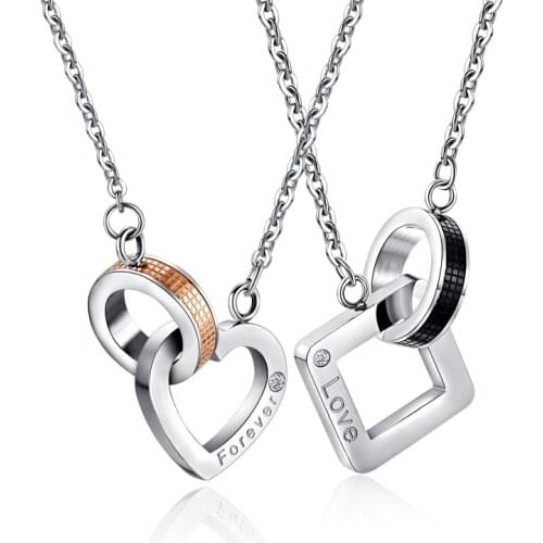 New Stainless Steel Chain Heart Square Shape Pendant Lovers Couple Necklace Men Women Gift
