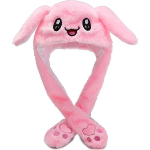 2021 New Cute Cartoon Rabbit Hat Moving Ears Kawaii Funny Bunny Hat Plush Cap Winter Movable Ears Hat For Girls Children Adults
