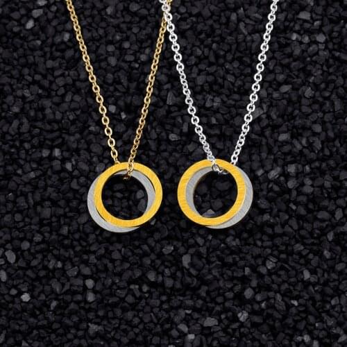 Wholesale 10piece Stainless Steel Double Circle Necklace BFF Jewelry Gifts Gold Color And Silver Color Round Pendant Necklace