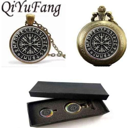 1set/lot Norse Viking Cross in Rune Circle pendant jewelry Glass Cabochon Necklace pocket watch with free box glass dome charms