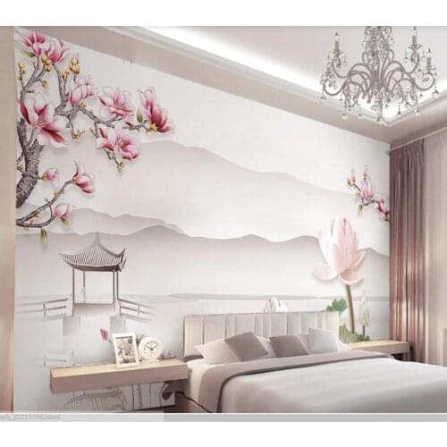 Papel de parede Chinese style ink mountain lotus landscape wallpaper mural,living room tv wall bedroom wall papers home decor