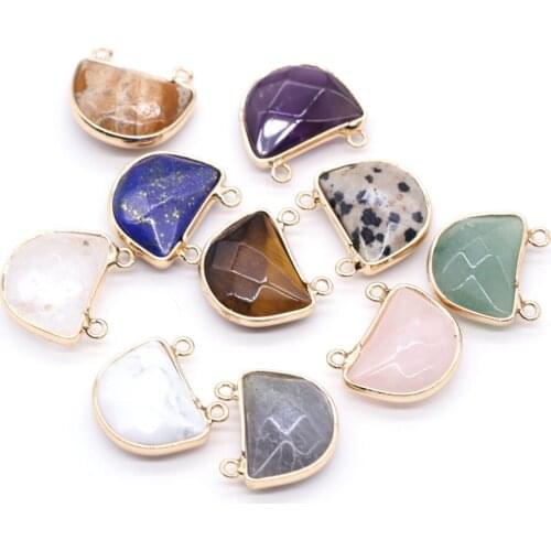 Natural Stone Pendants Faceted Semicircle Crystal Agates Two Bails Stone Charms for Jewelry Making Women Necklace Bracelet Gift