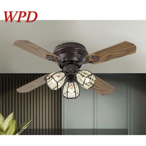 WPD Modern LED Lamp With Ceiling Fan Retro Crystal Design Wooden Fan Blade With Remote Control For Home Bedroom Restaurant