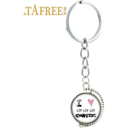 TAFREE I love gymnastics double sides keychain trendy Dancer key chain ring athlete Classic action for women jewelry SP110