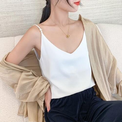 Spaghetti Strap Top Ladies Camisole V-neck White Camisole Tops Sleeveless Chiffon Shirt Backless Vest Ladies Summer Camisole XL