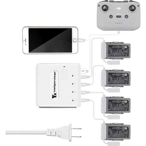 Multifunctional Battery Charger for DJI Mavic Air 2 Storage Mode Charger 4 Batteries Remote Control Charging Hub with USB Port