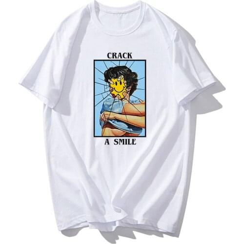New Womens Clothing Crack A Smile Letter Print Harajuku Funny Vintage Personality Streetwear I'm Free Woman T-shirt