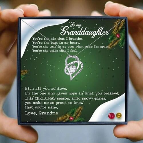 Best Wishes To My Granddaughter Aesthetic Crystal Necklace for Women Heart Pendant Necklace for Granddaughter Christmas Jewelry