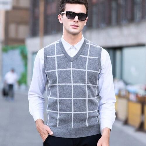 New Autumn Men Wool Fashion Plaid Jacquard Sweater Casual Computer Knitted V-neck Vest, Sleeveless high quality size SMLXL2XL