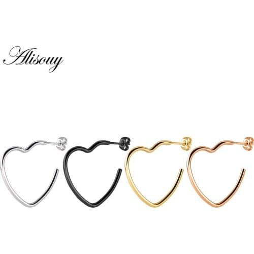 Alisouy 1 Pair Heart Shape Dangle Earrings for Women female Simple Stainless Steel 20/25/30mm heart fashion Earrings