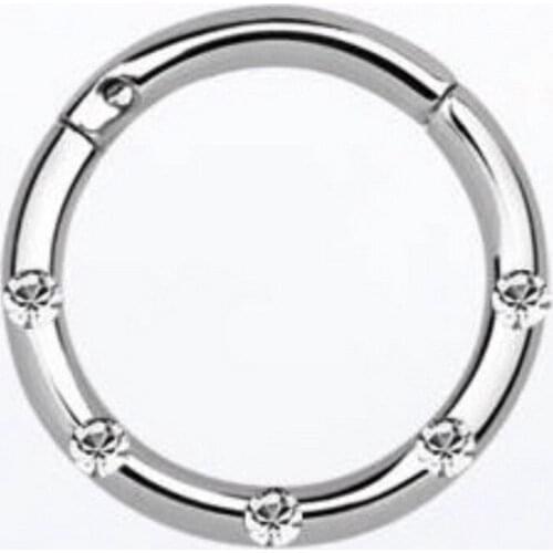 10pcs/lot Free Shipping Titanium Gems Seamless Hinged Segment Ring Clicker Cartilage Nose/Lip Hoop Septum