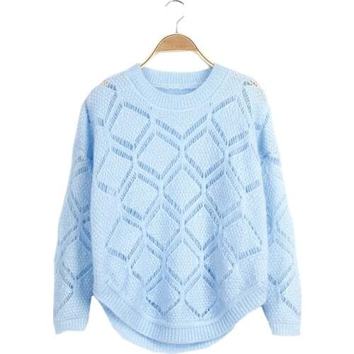 2021 Fall Winter Sweater Women diamond-shaped Lattice Sweaters Hollow Thin Loose Knit Bottoming Shirt Pullover Vestidos MMY043