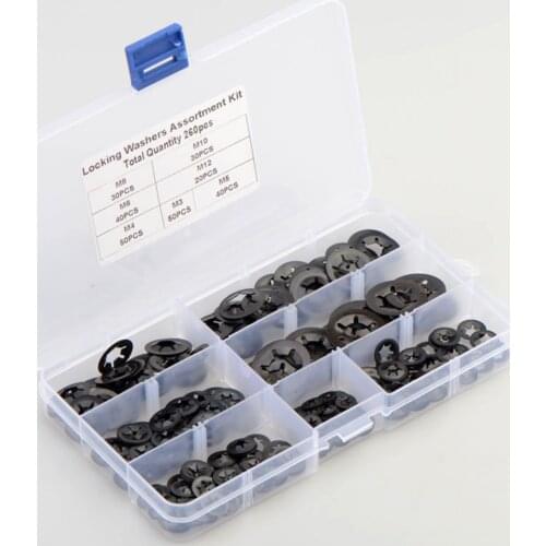 260Pcs/Box M3 M4 M5 M6 M8 M10 M12 Tooth Starlock Push On Locking Washers Star Washer Metal Bearing Clamp Retaining Ring