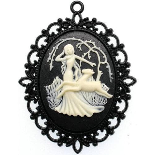 30x40mm Oval Bezel Cup Cabochon Mountings Pendant Jewelry Findings 2 Colors Black Lady White Girl Silhouette diy pendant