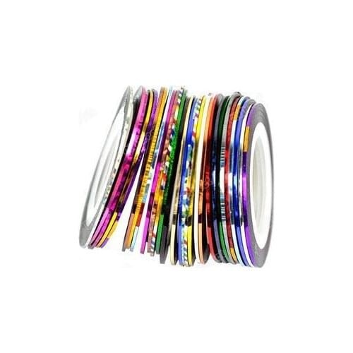5 ROLLS/ LOT MIX COLORS Rolls Striping Tape Metallic Yarn Line Nail Art Decoration Sticker Free Shipping