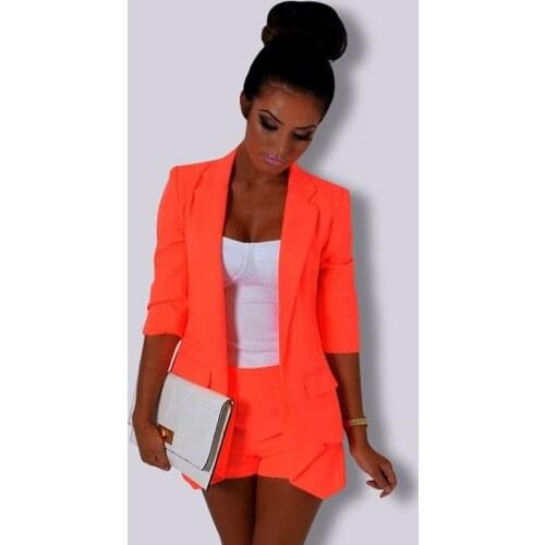 Women Solid Color Single Breasted Casual Offcie Blazer Summer Three Quarter Sleeve Blazer 2021 Lady Slim Classic Retro Work Wear