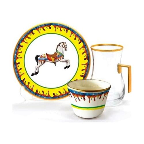 Drop Efe Handled Tea & Arabian Coffee Cup Set 18 Pieces Carousel