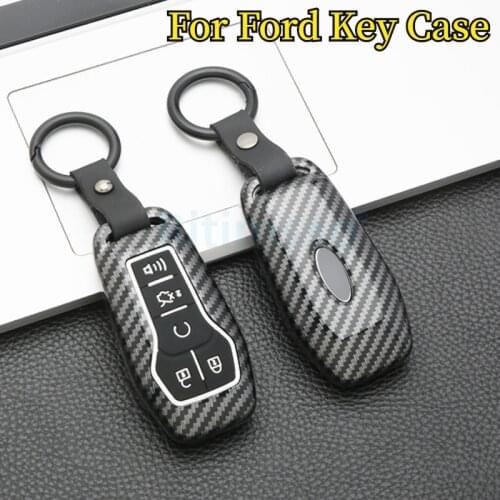 Carbon Fiber ABS Car Key Fob Case for Ford F150 Edge Explorer Lincoln 4/5 Buttons Keyless Entry Smart Key Holder