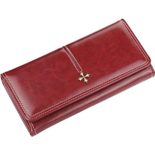 Baellerry Vintage Leather Long Wallet For Women Large Capacity Hasp Clutch Card Holder With Zipper Coin Pocket Ladies Purse