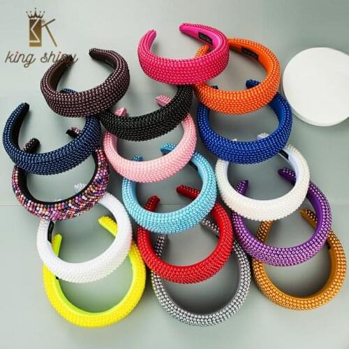 Elegant Full Colorful Simulated Pearl Padded Headband for Woman Vintage Solid Color Sponge Hairband Girls Party Hair Accessories