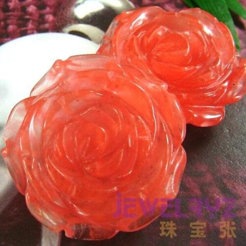 Handmade Fashion Natural Volcano Cherry Quartz Carved Rose Pendant Stone Flower Pendant Figurine Lucky Jewelry for Gift RP02