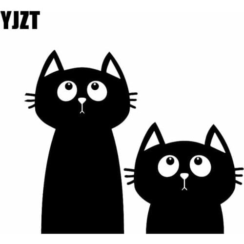 YJZT 15.4X12.9CM Interesting Vinyl Decal Art Decor Cute Two Black Cats Funny Car Sticker Black/Silver C24-1778