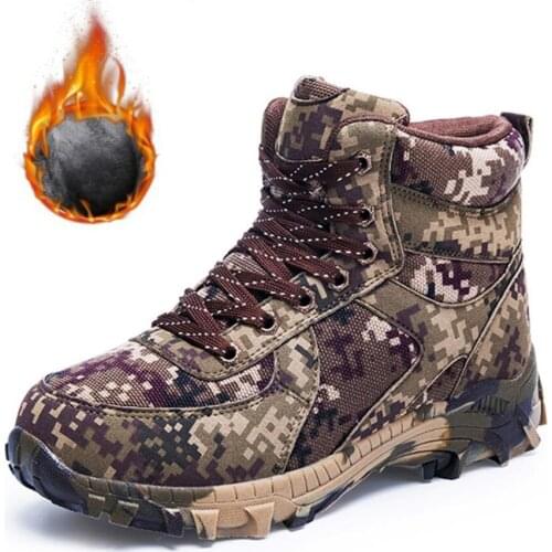 Camouflage couple army boots men and women high-top winter wool plus velvet warm and cold cotton shoes tactical desert outdoor