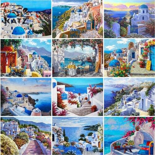 Seaside Villa Diamond Painting Travel Landscape Embroidery Crossing Diy Plant Mosaic Aesthetic Gift Cross Stitch Home Decoration