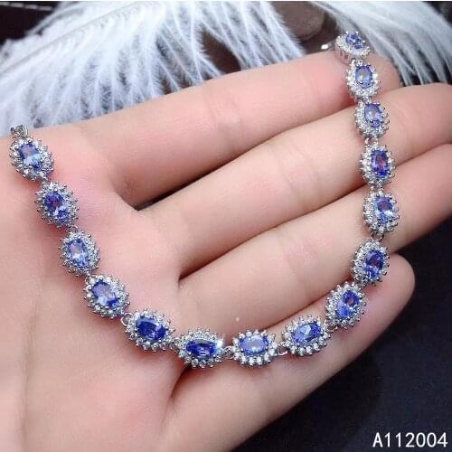 KJJEAXCMY Fine Jewelry 925 Sterling Silver inlaid Tanzanite women hand bracelet popular support detection