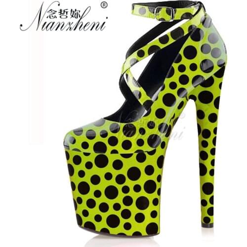 Patent Leather Mixed Colors Thick Platform Nightclub Queen Cross Dress 20CM Super High Stripper Heeled Pole Dance Shoes 8 Inches