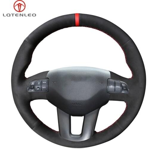 LQTENLEO Black Suede Hand-stitched Car Steering Wheel Cover For Kia Sportage 3 2010-2017 Ceed Cee'd 2009 2010 2011 2012