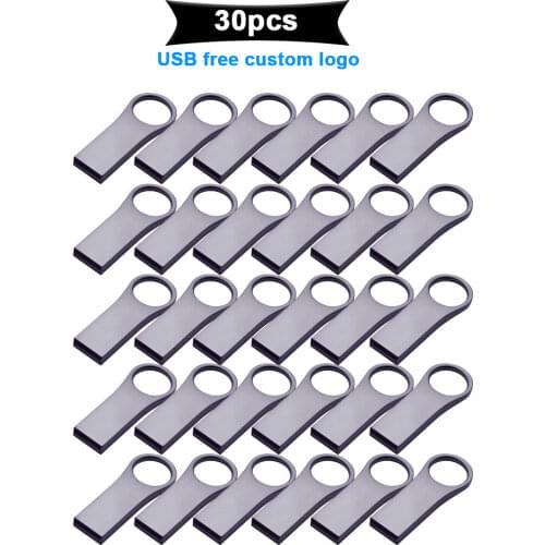 30pcs/lot USB 2.0 Metal Pendrive Flash Drive 64GB 32GB 16GB 8GB 4GB U Disk Memory Stick Waterproof Pen Drive Gift for Business