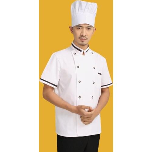 Fashionable Unisex Chefs Uniform,Chef Jackets Chef Kitchen Short Sleeve Work Wear Chef service white color Gilt buttons
