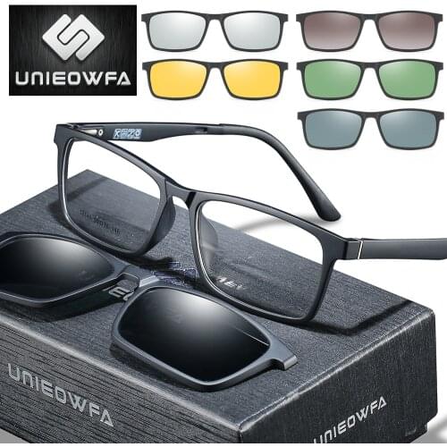 5 Magnet Clip On Glasses Frame Men Prescription Optical Eyeglasses Frame Women Myopia Polarized Magnet Clip On Sunglasses UV400