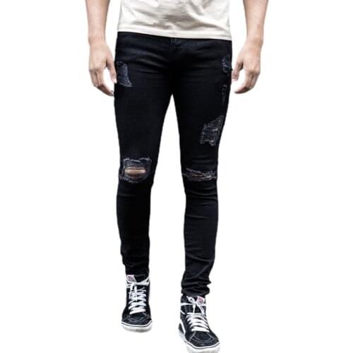 2021 Spring Autumn New Men Black Jeans Knee Ripped Hole Slim Skinny Stretch Casual Hip Hop Streetwear Male Denim Pants