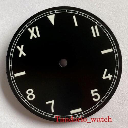 California Watch Dial Face Parts 37mm Hand Winding Manual Black For ETA 6497 ST3600 Movement Green Luminous