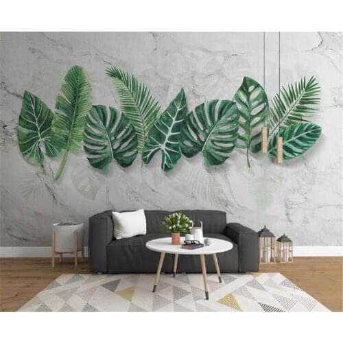 Bacal modern minimalist marble pattern hand-painted green plant leaves bedroom living room 3D wallpaper mural background wall