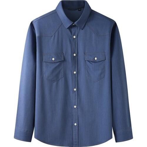 New Men Loose Casual Classic Pocket Cotton Spring Autumn Men Long Sleeve Cotton Large Size Elasticity Shirts 5XL 6XL 7XL 8XL