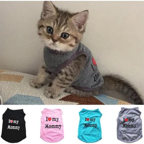 Pet Clothes Casual Puppy Dog Cat Clothing "I Love Mommy & Daddy" Print Cat Vest Tee Shirt 100% Cotton T-shirt Cat Kitten Apparel